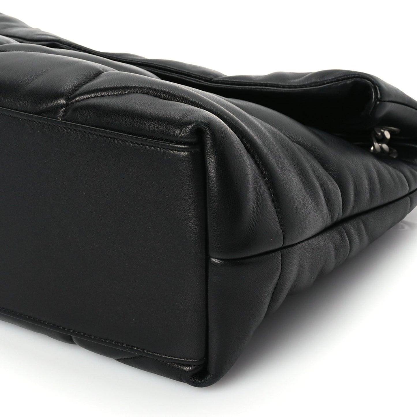 Saint Laurent Lambskin Quilted Medium Loulou Puffer Monogram Chain Satchel Black