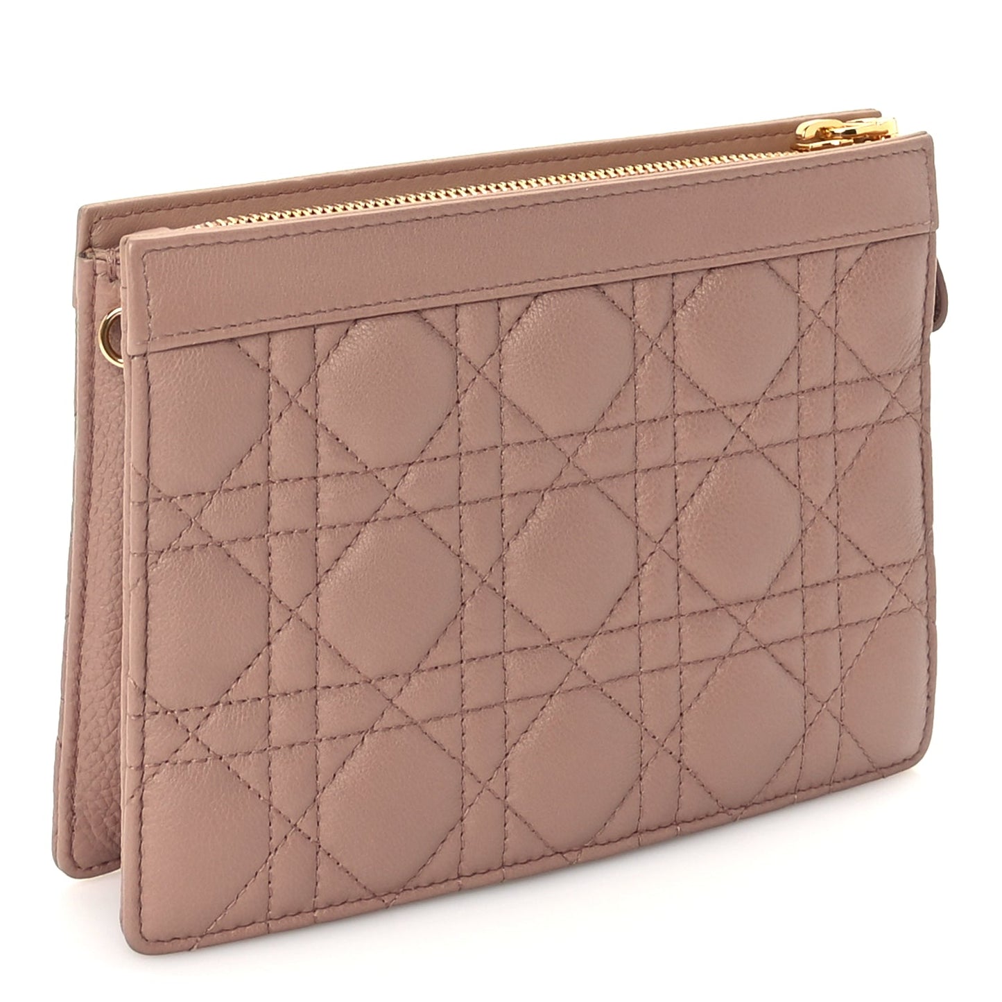 Christian Dior Calfskin Cannage Caro Zipped Pouch With Chain  Fard