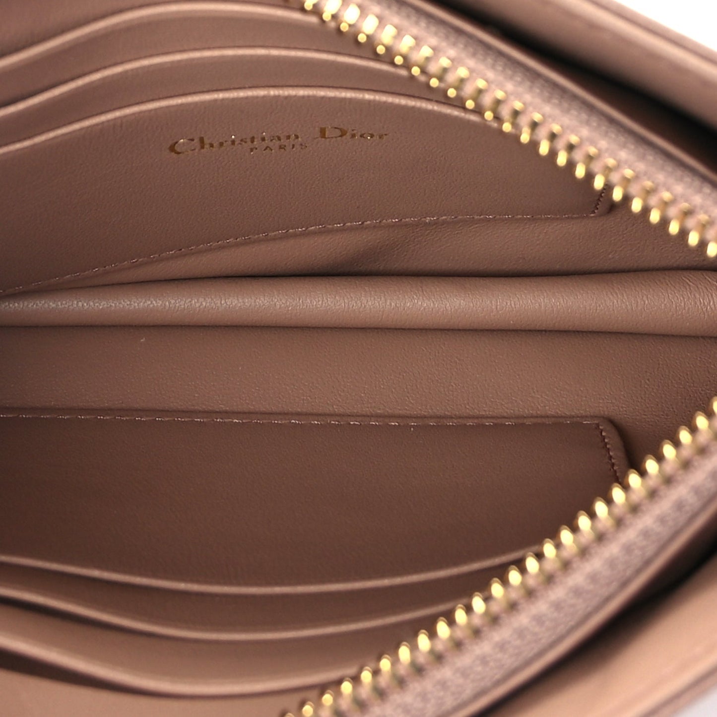 Christian Dior Calfskin Cannage Caro Zipped Pouch With Chain  Fard