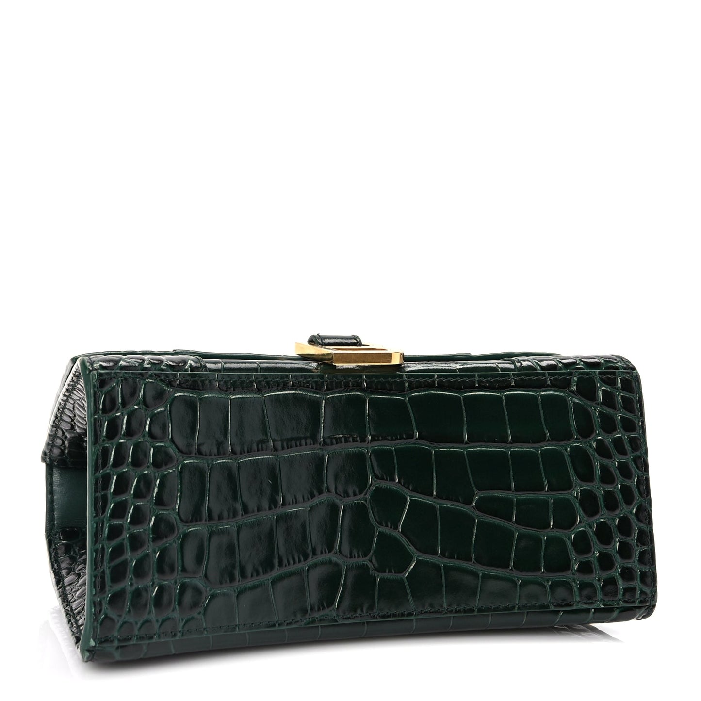 Balenciaga Shiny Calfskin Crocodile Embossed Small Hourglass Top Handle Bag Forest Green
