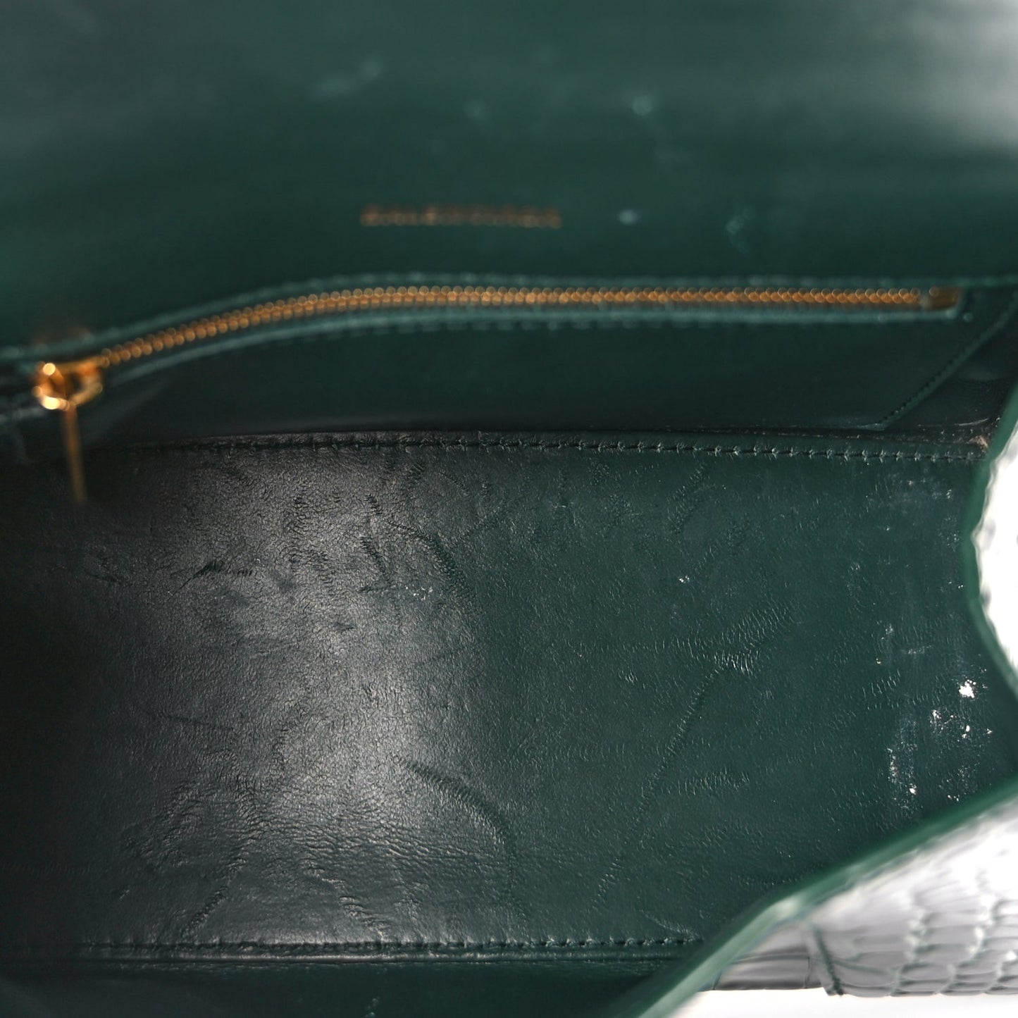 Balenciaga Shiny Calfskin Crocodile Embossed Small Hourglass Top Handle Bag Forest Green