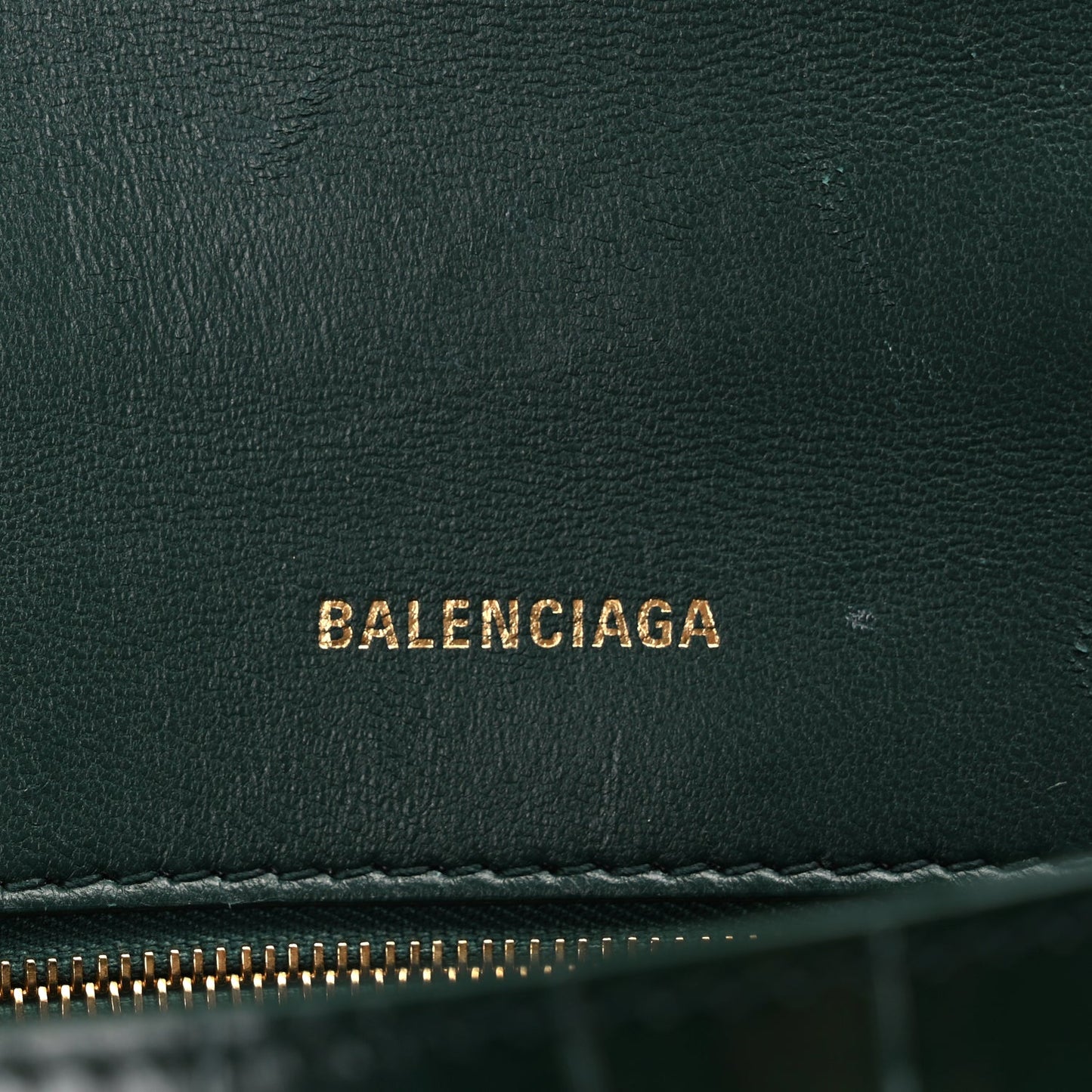 Balenciaga Shiny Calfskin Crocodile Embossed Small Hourglass Top Handle Bag Forest Green