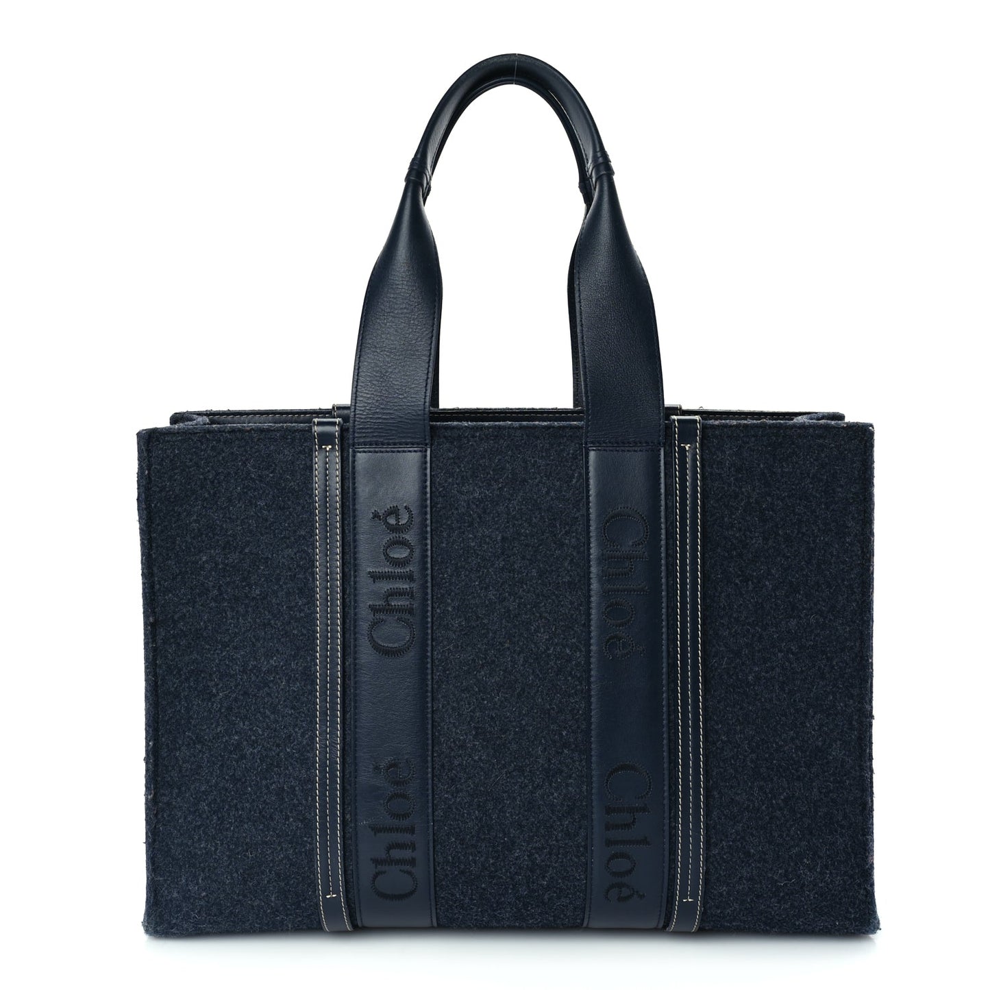 Chloe Felt Shiny Calfskin Large Woody Ribbon Tote Obscure Navy