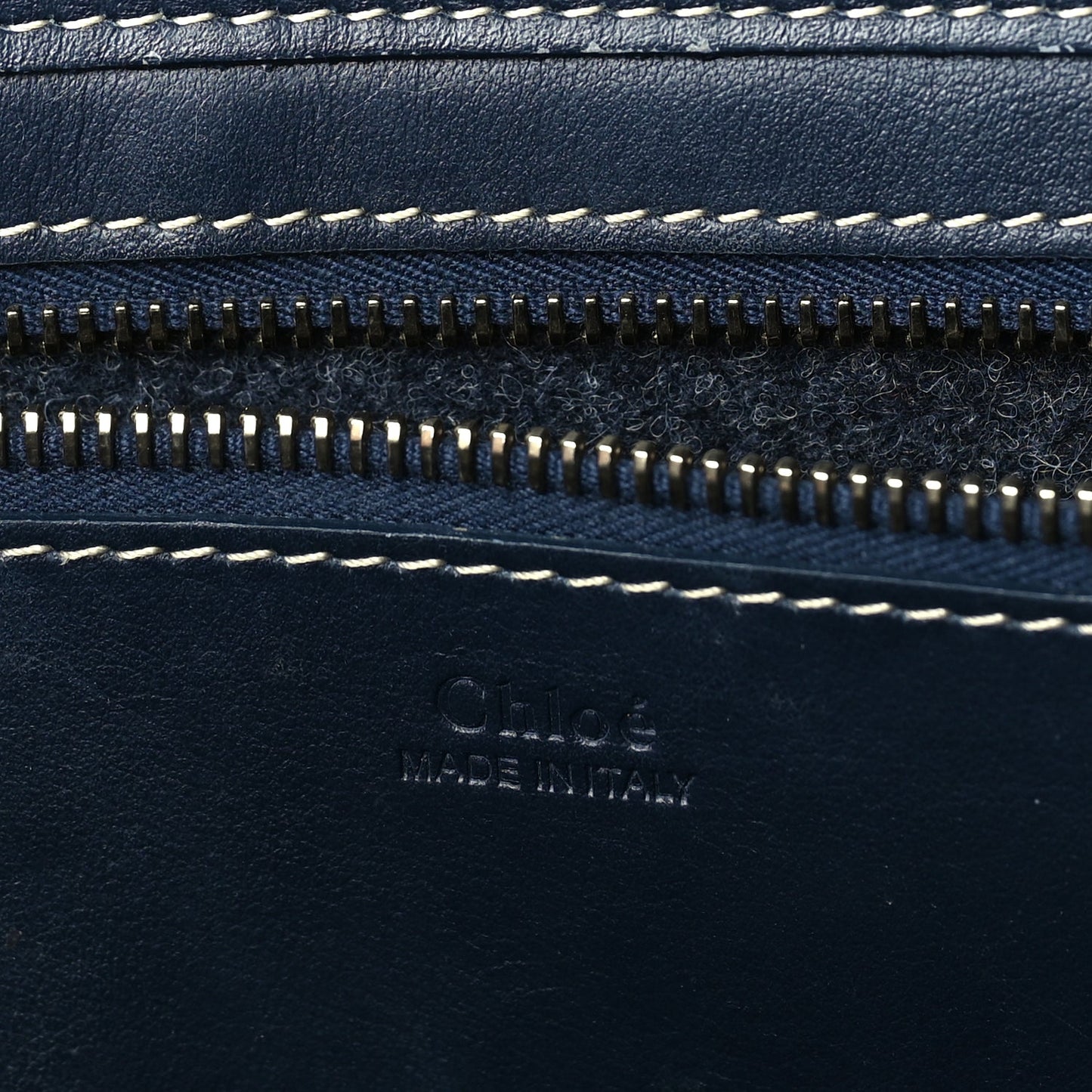 Chloe Felt Shiny Calfskin Large Woody Ribbon Tote Obscure Navy