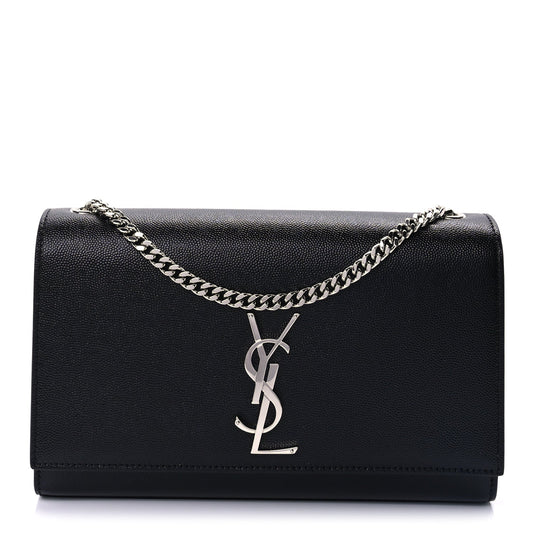 Saint Laurent Grain De Poudre Medium Classic Monogram Kate Satchel Black
