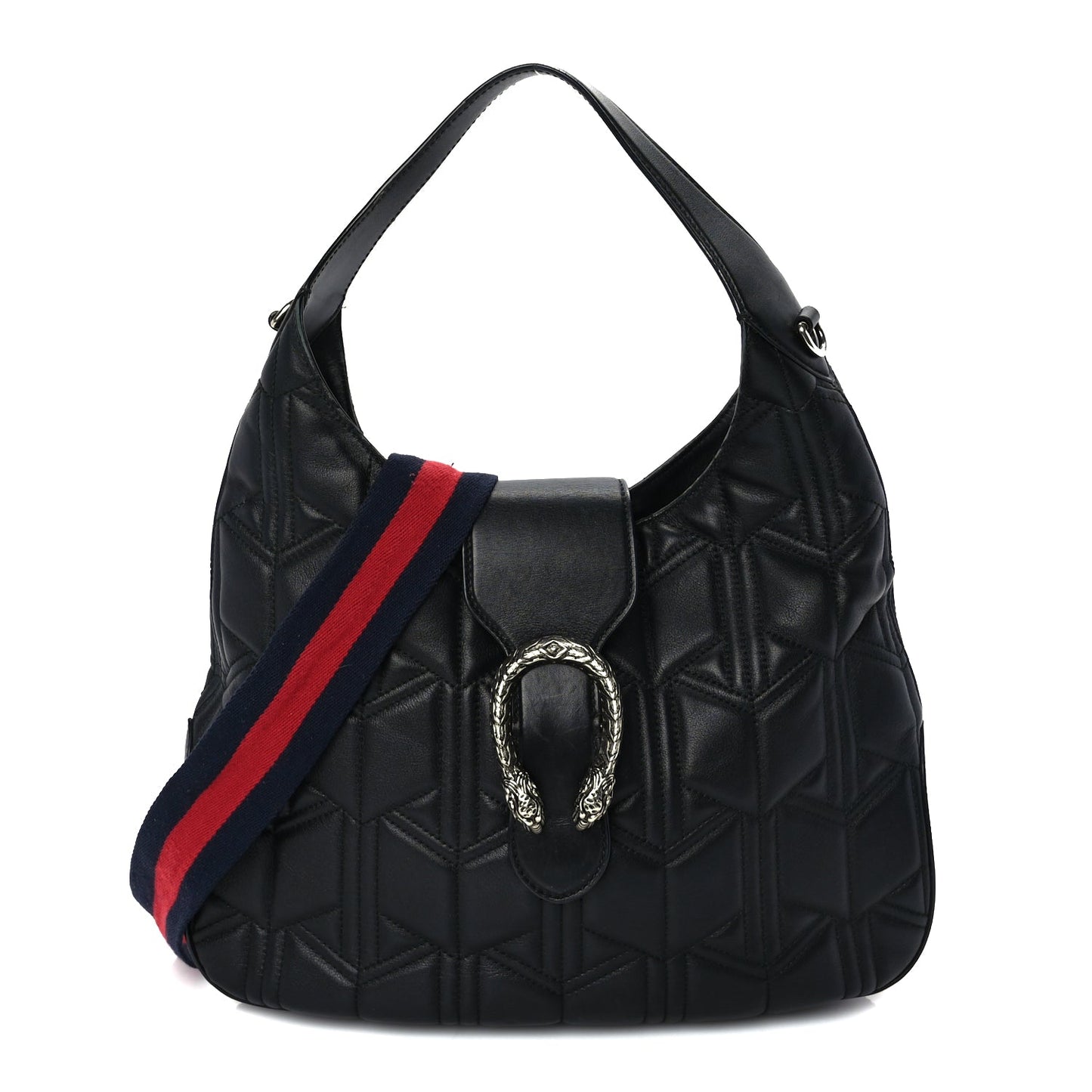 Gucci Calfskin Web Quilted Medium Dionysus Hobo Black