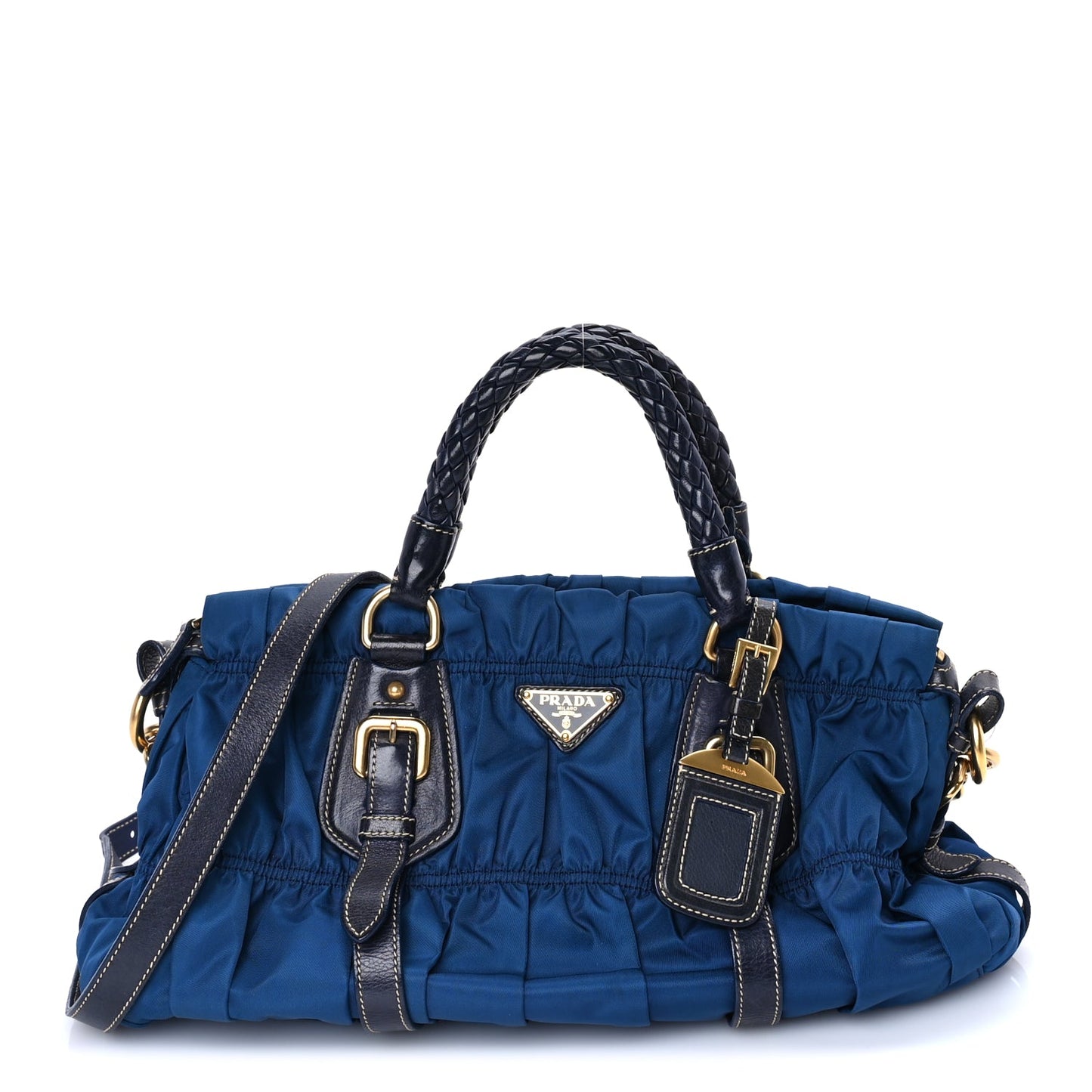 Prada Tessuto Nylon Gaufre Shopping Satchel Bluette