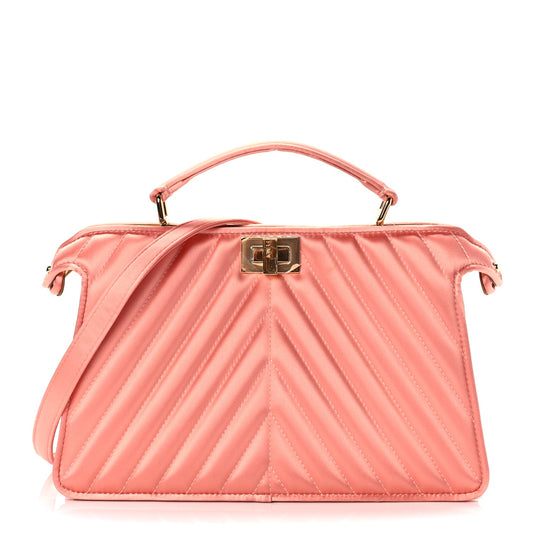 Fendi Raso Satin Trapunatato Medium Peekaboo I SEE U East West Satchel Rosa Quarzo Oro