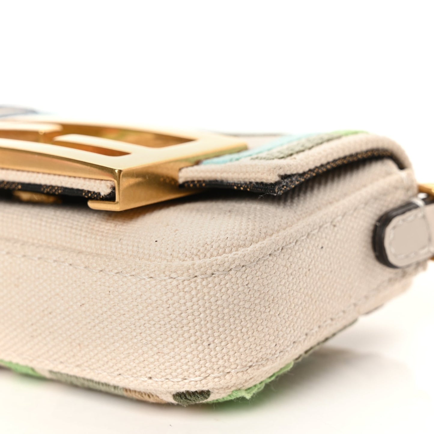 Fendi Canvas Nappa FF Multicolor Embroidered Nano Maxi Buckle Baguette Charm Grezzo Multicolor Latte
