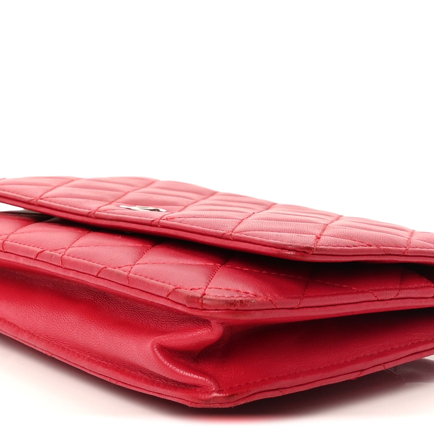Chanel Lambskin Quilted Wallet On Chain WOC  Dark Pink
