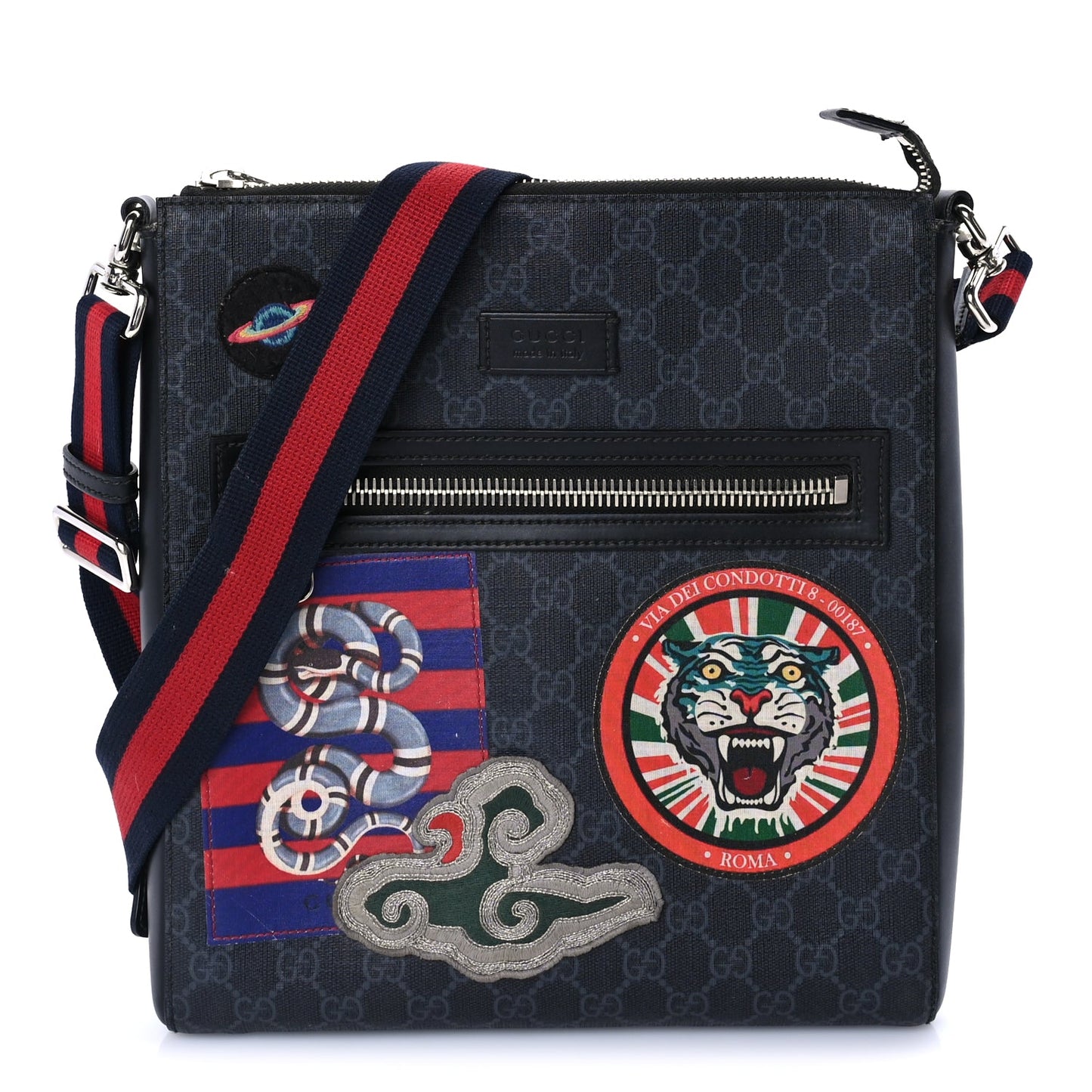 Gucci GG Supreme Monogram Night Courrier Flat Messenger Bag Black Multicolor