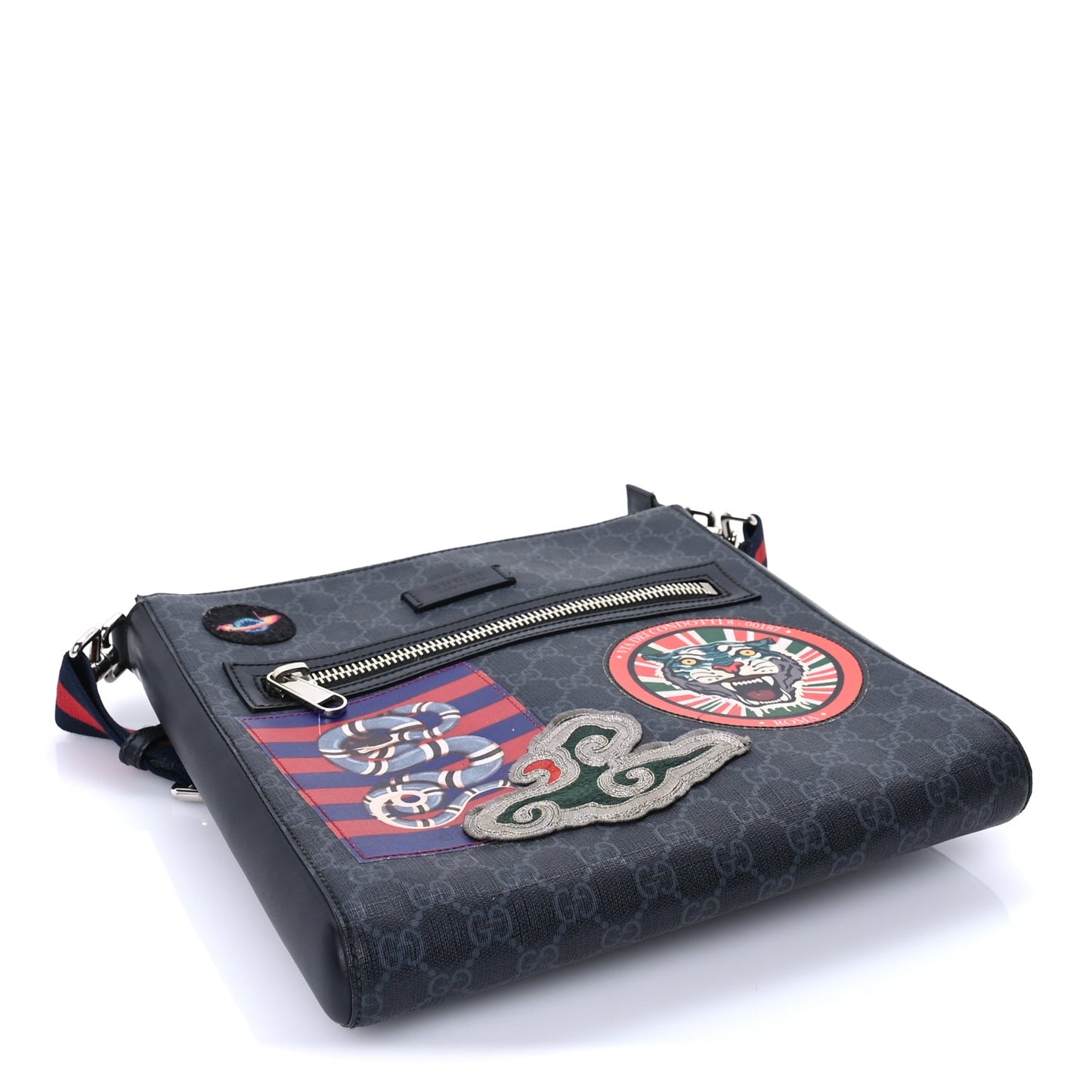 Gucci GG Supreme Monogram Night Courrier Flat Messenger Bag Black Multicolor