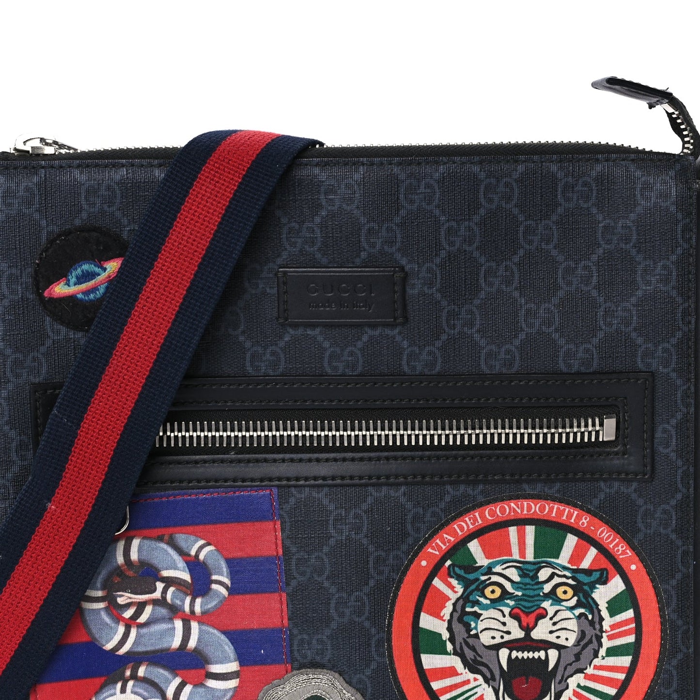 Gucci GG Supreme Monogram Night Courrier Flat Messenger Bag Black Multicolor