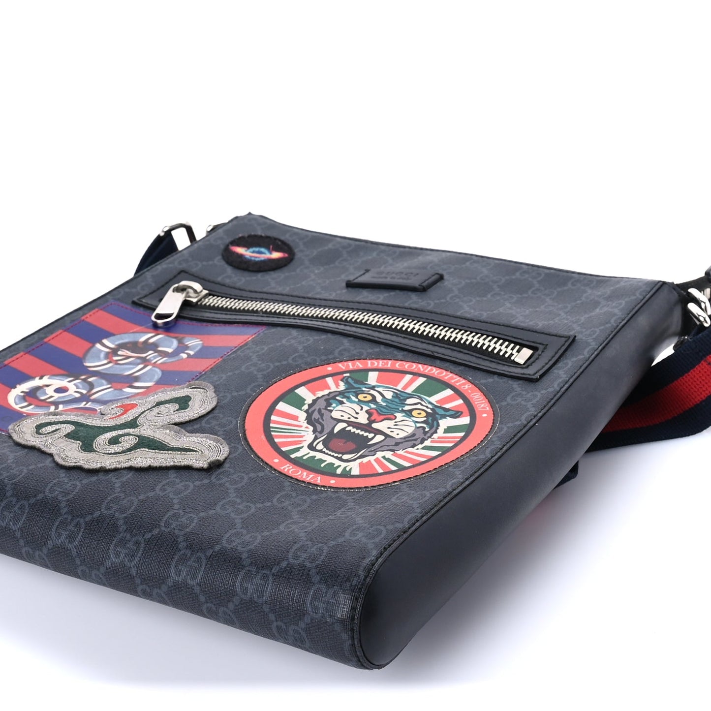 Gucci GG Supreme Monogram Night Courrier Flat Messenger Bag Black Multicolor