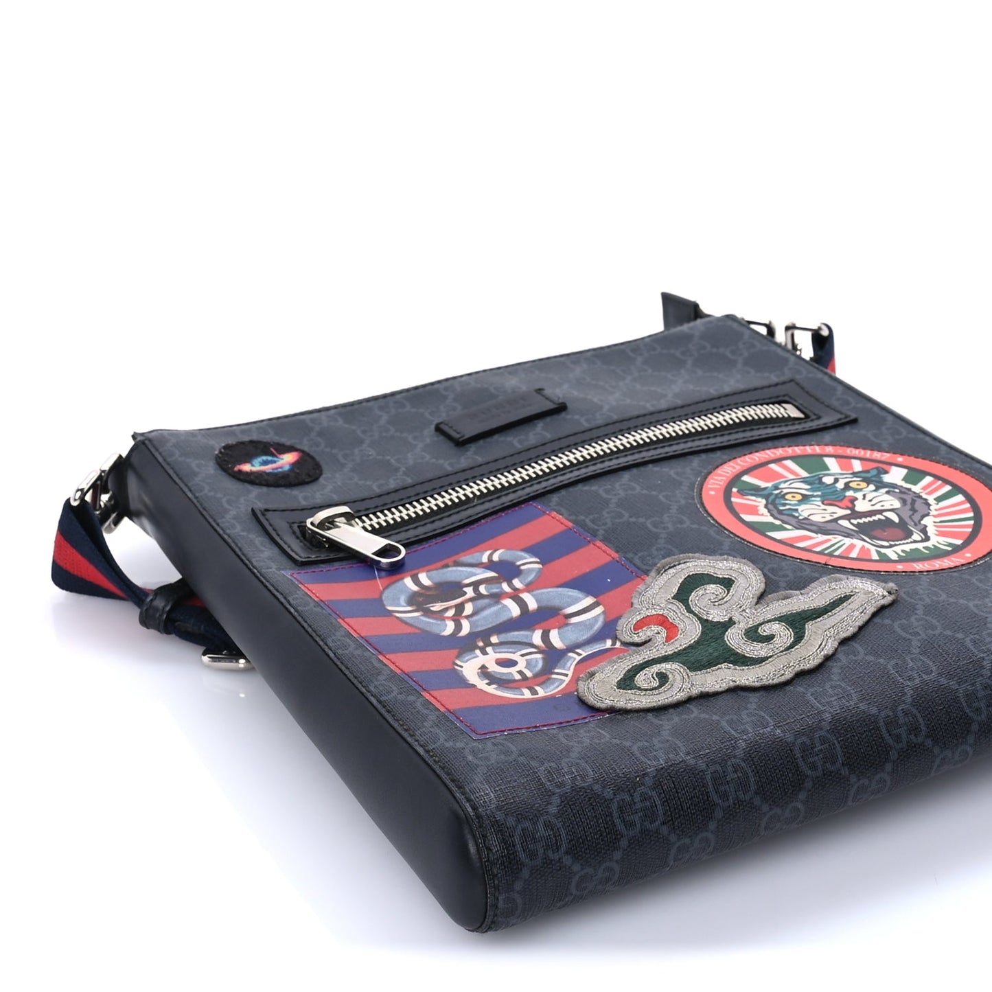 Gucci GG Supreme Monogram Night Courrier Flat Messenger Bag Black Multicolor