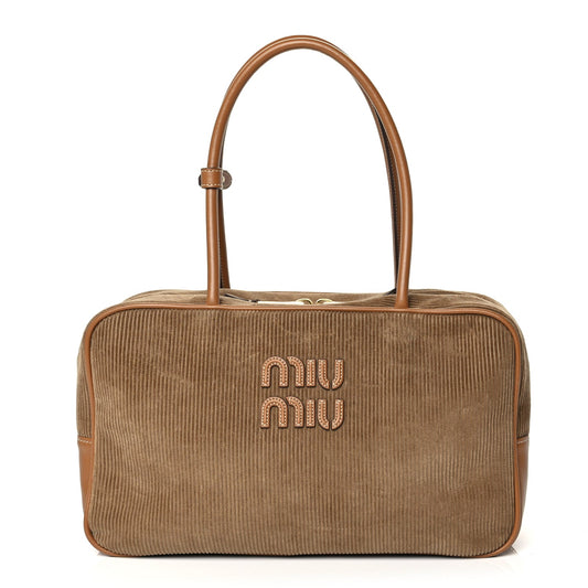 Miu Miu Corduroy Large Beau Top Handle Bag Cinnamon