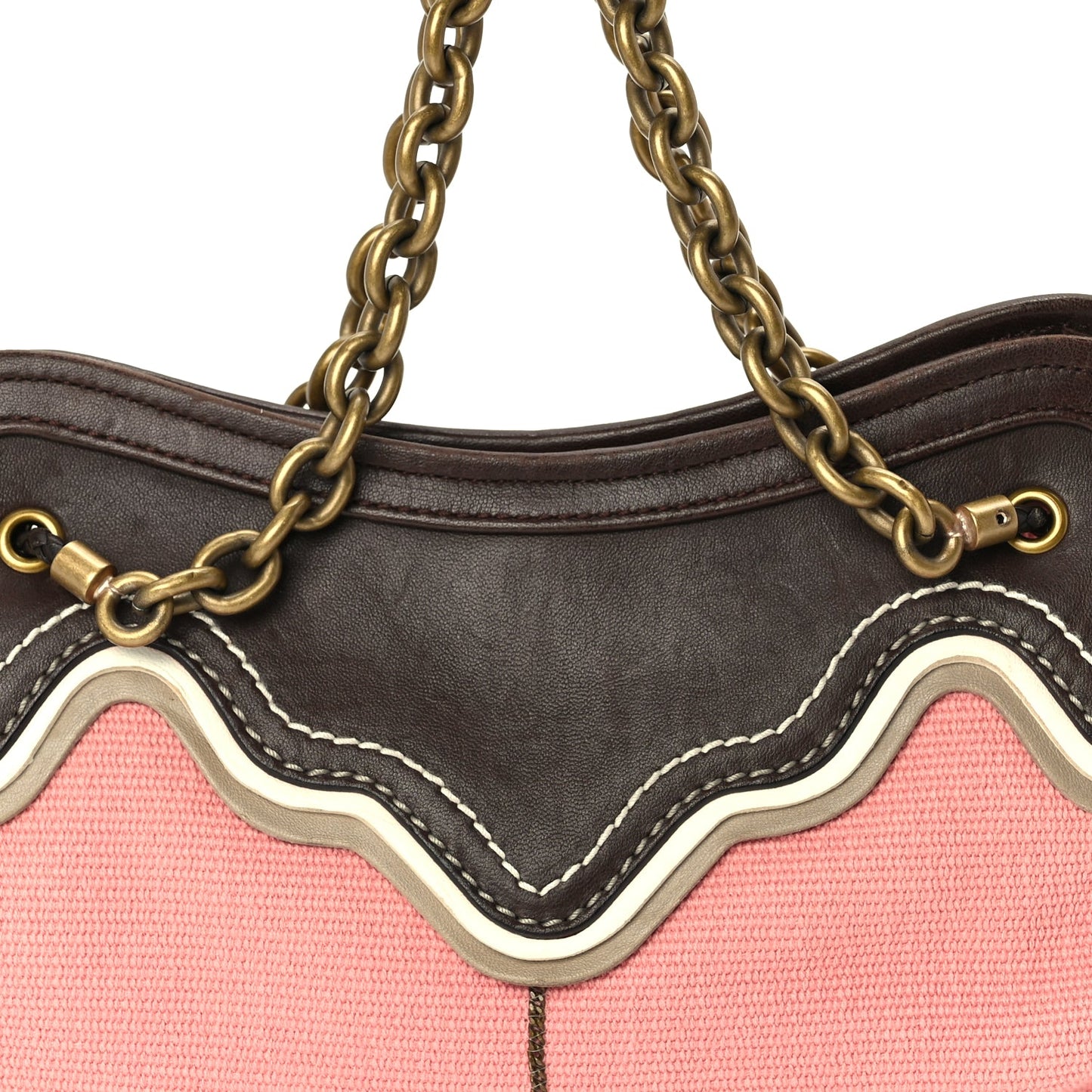 Bottega Veneta Canvas Calfskin Trimmed Shoulder Bag  Pink Brown