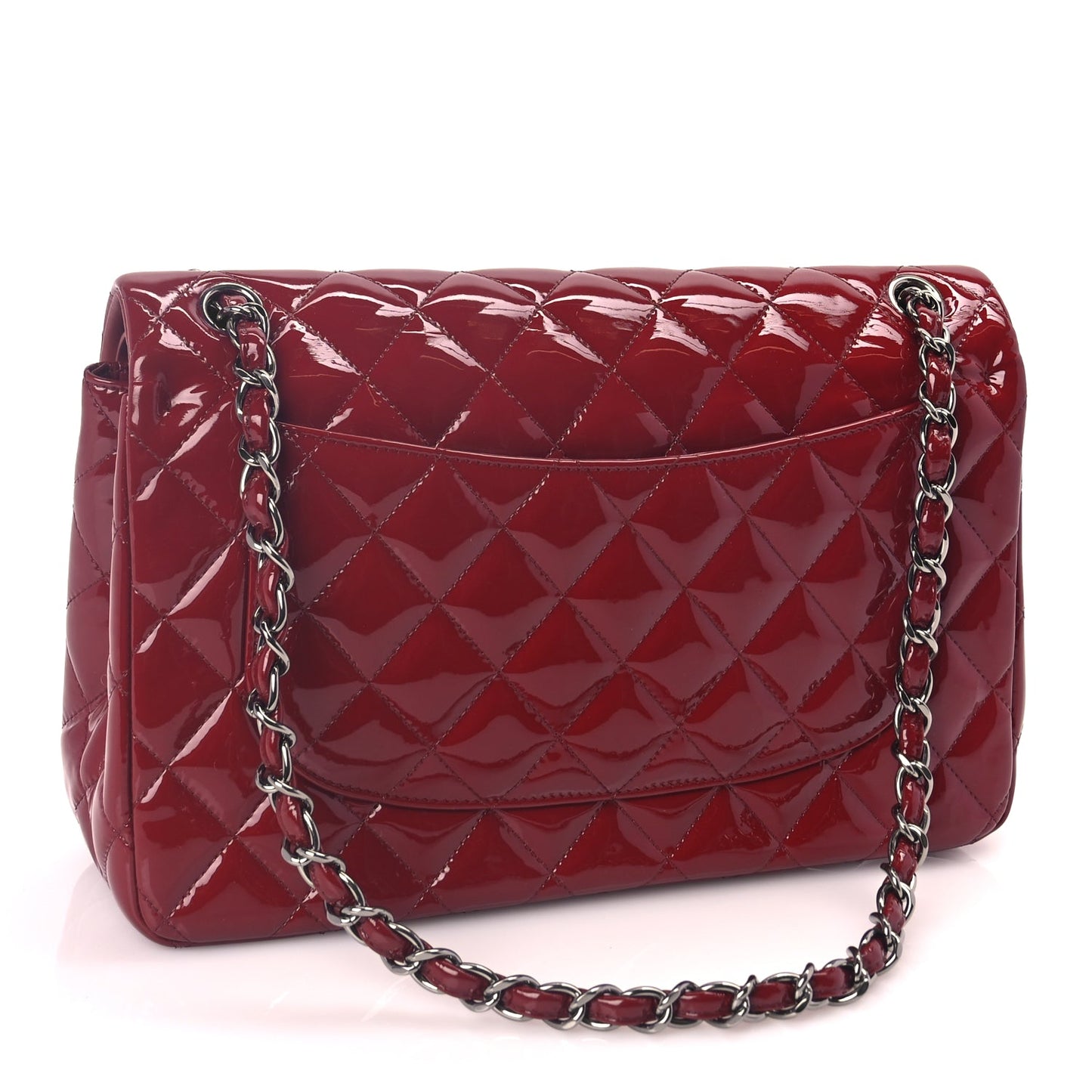 Chanel Patent Quilted Jumbo Double Flap Dark Red