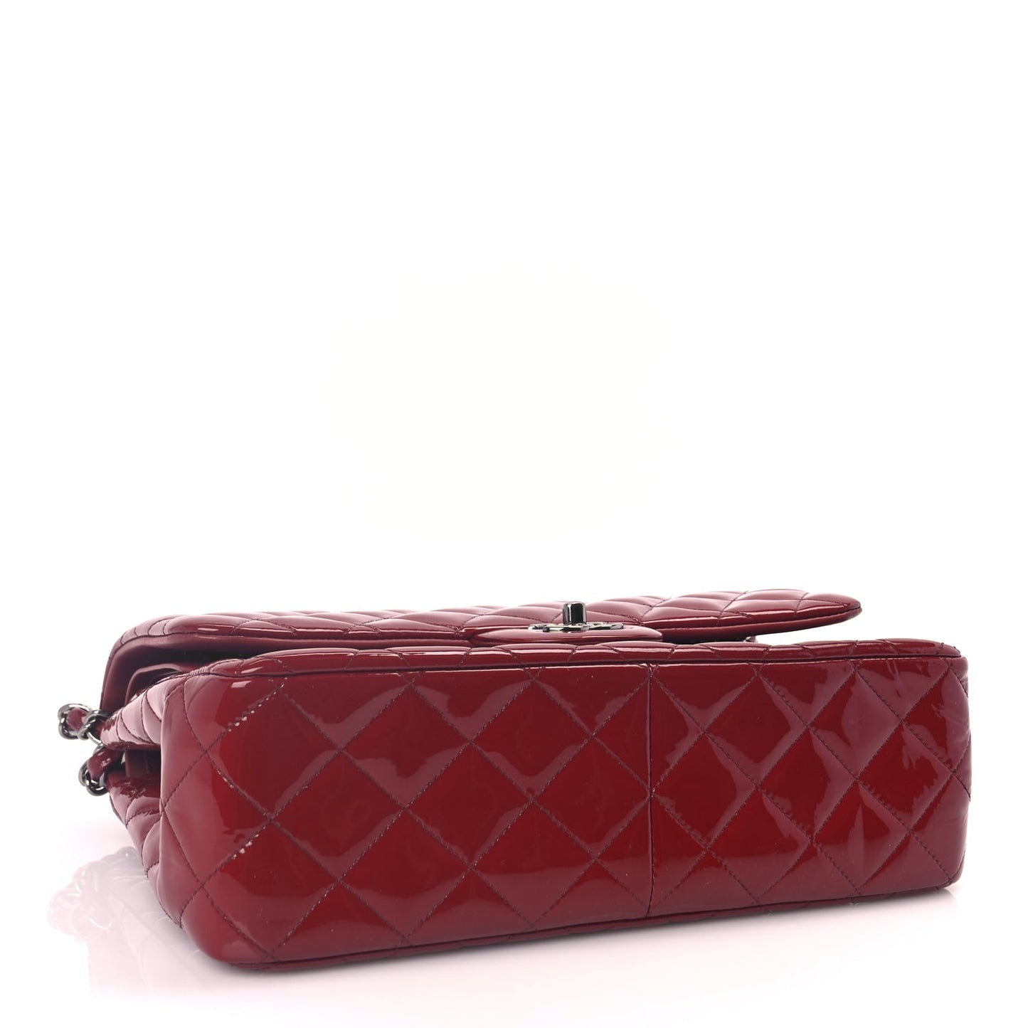 Chanel Patent Quilted Jumbo Double Flap Dark Red