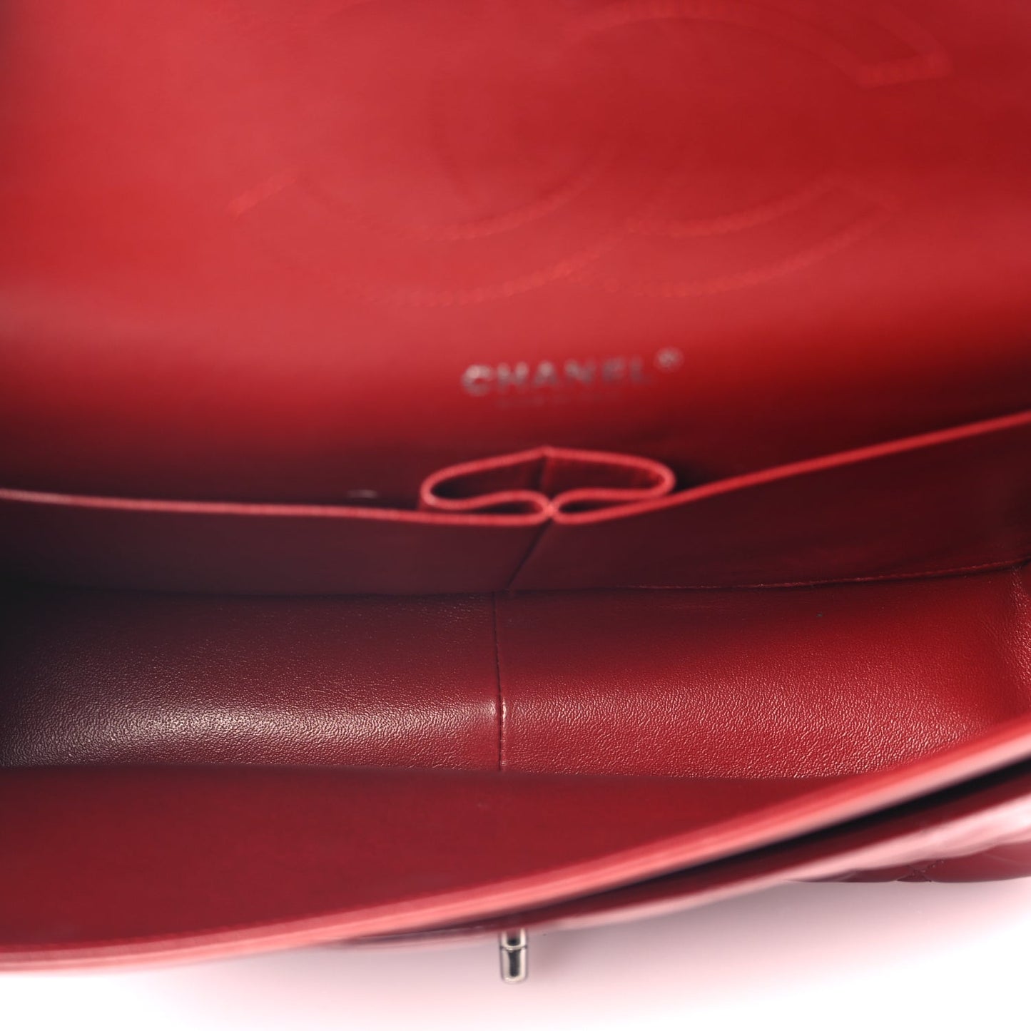 Chanel Patent Quilted Jumbo Double Flap Dark Red