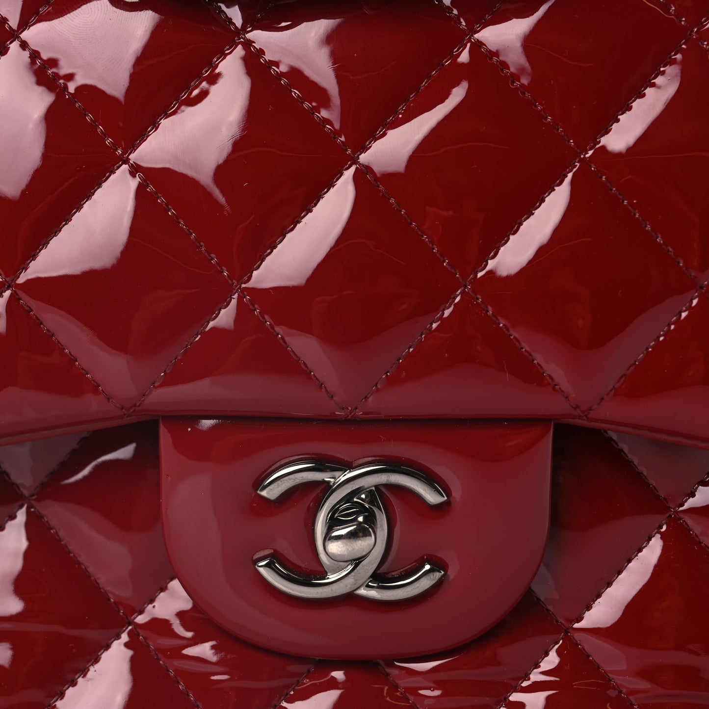 Chanel Patent Quilted Jumbo Double Flap Dark Red