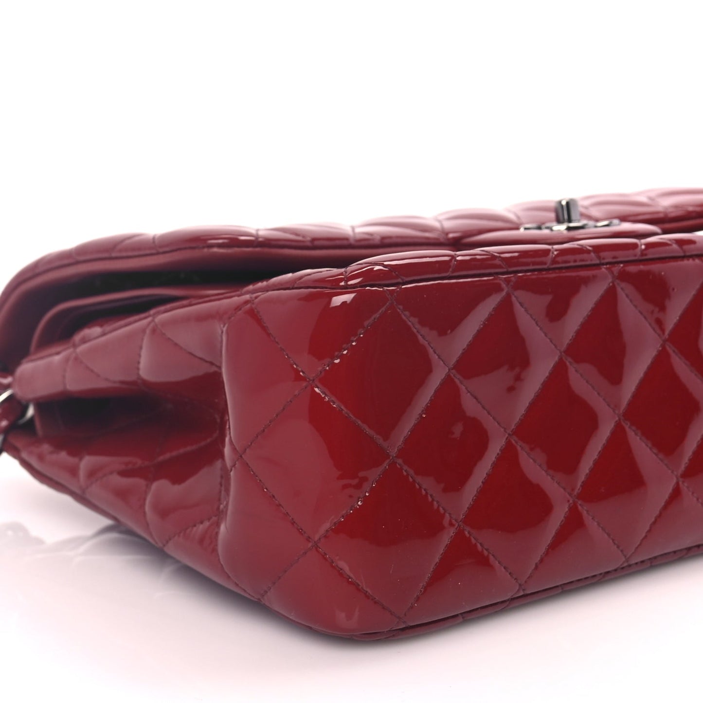 Chanel Patent Quilted Jumbo Double Flap Dark Red