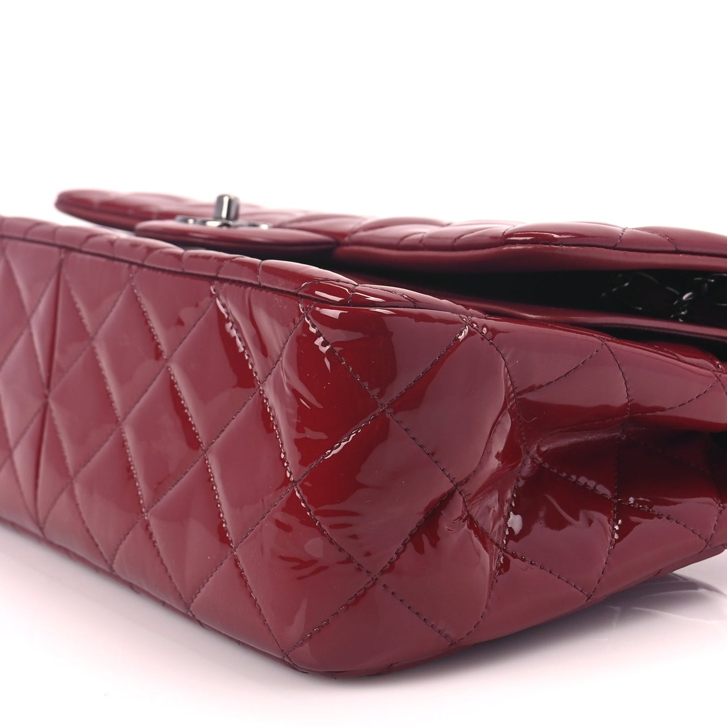 Chanel Patent Quilted Jumbo Double Flap Dark Red