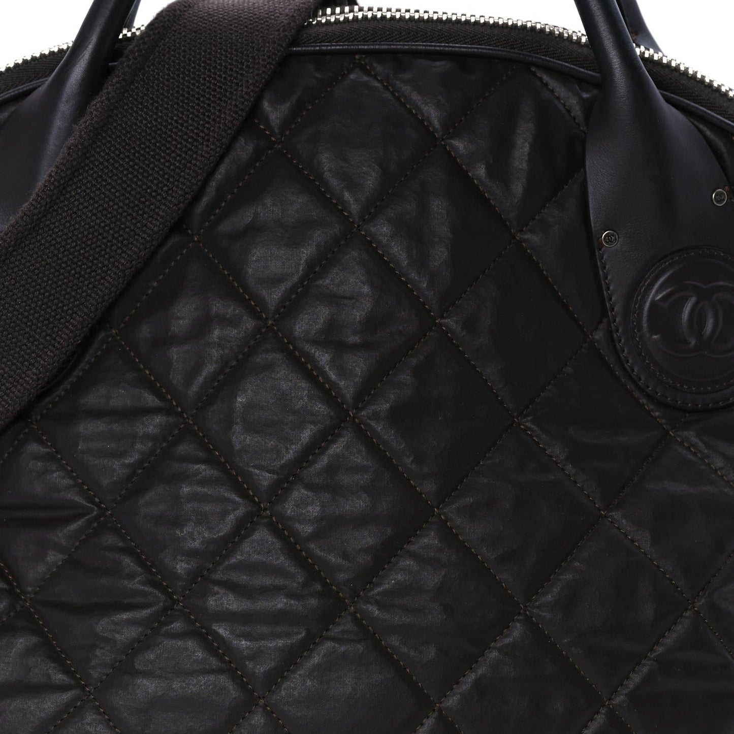 Chanel Coated Canvas Quilted Large Garment Travel Bag Brown