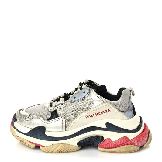 Balenciaga Mesh Nubuck Womens Triple S Sneakers 38 Black Argent
