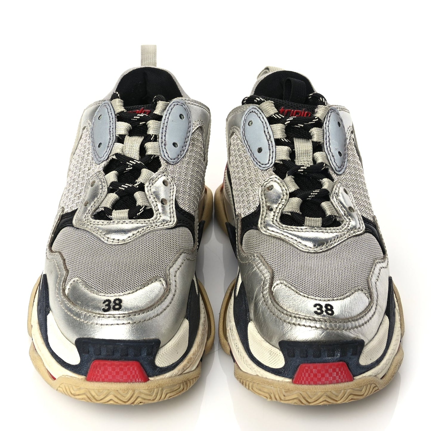 Balenciaga Mesh Nubuck Womens Triple S Sneakers 38 Black Argent