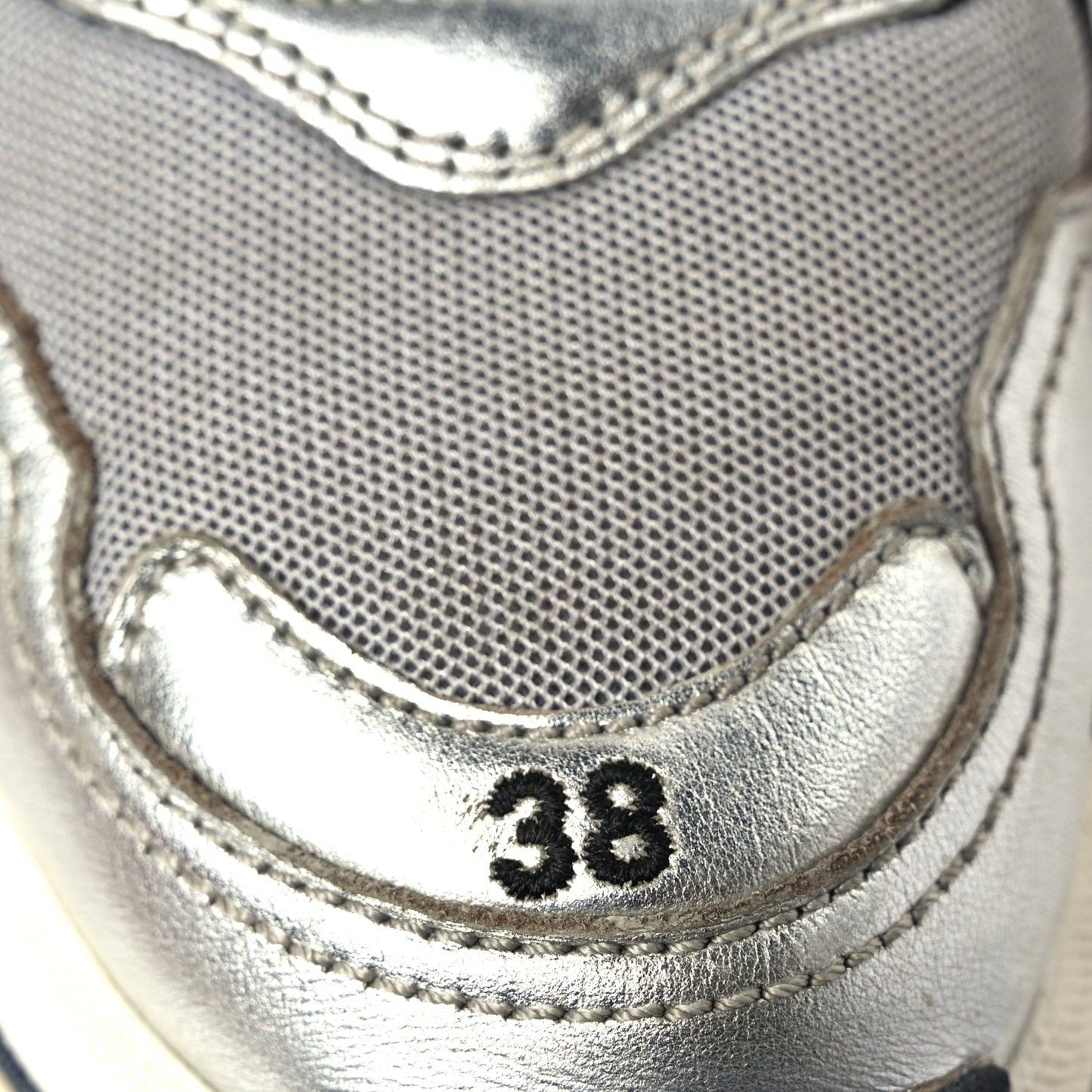 Balenciaga Mesh Nubuck Womens Triple S Sneakers 38 Black Argent