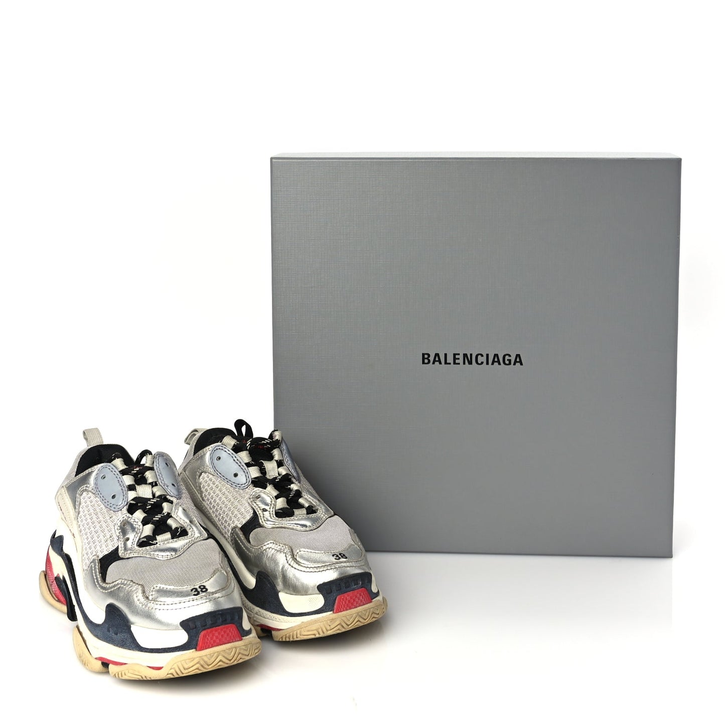 Balenciaga Mesh Nubuck Womens Triple S Sneakers 38 Black Argent
