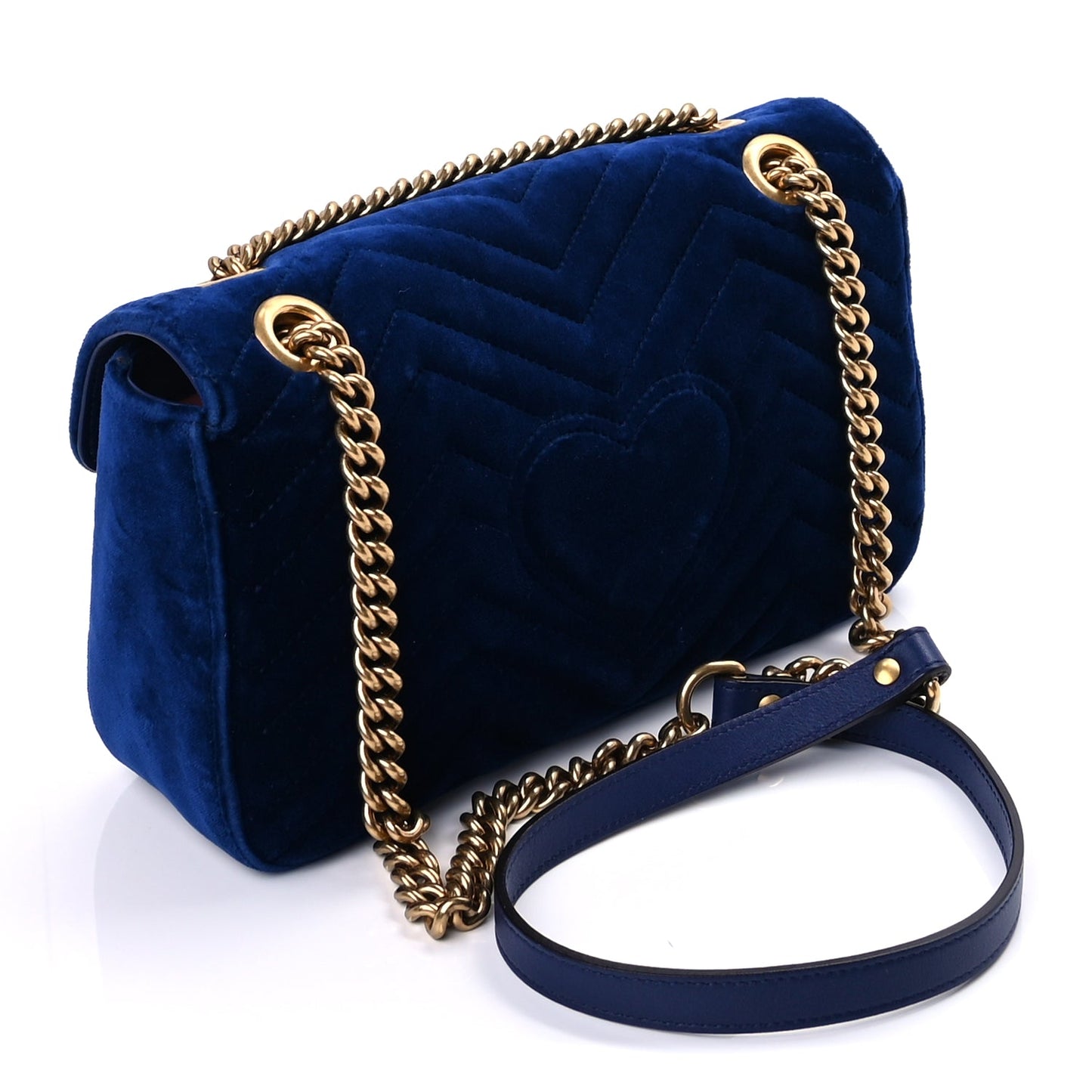 Gucci Velvet Matelasse Medium GG Marmont Shoulder Bag Cobalt Blue