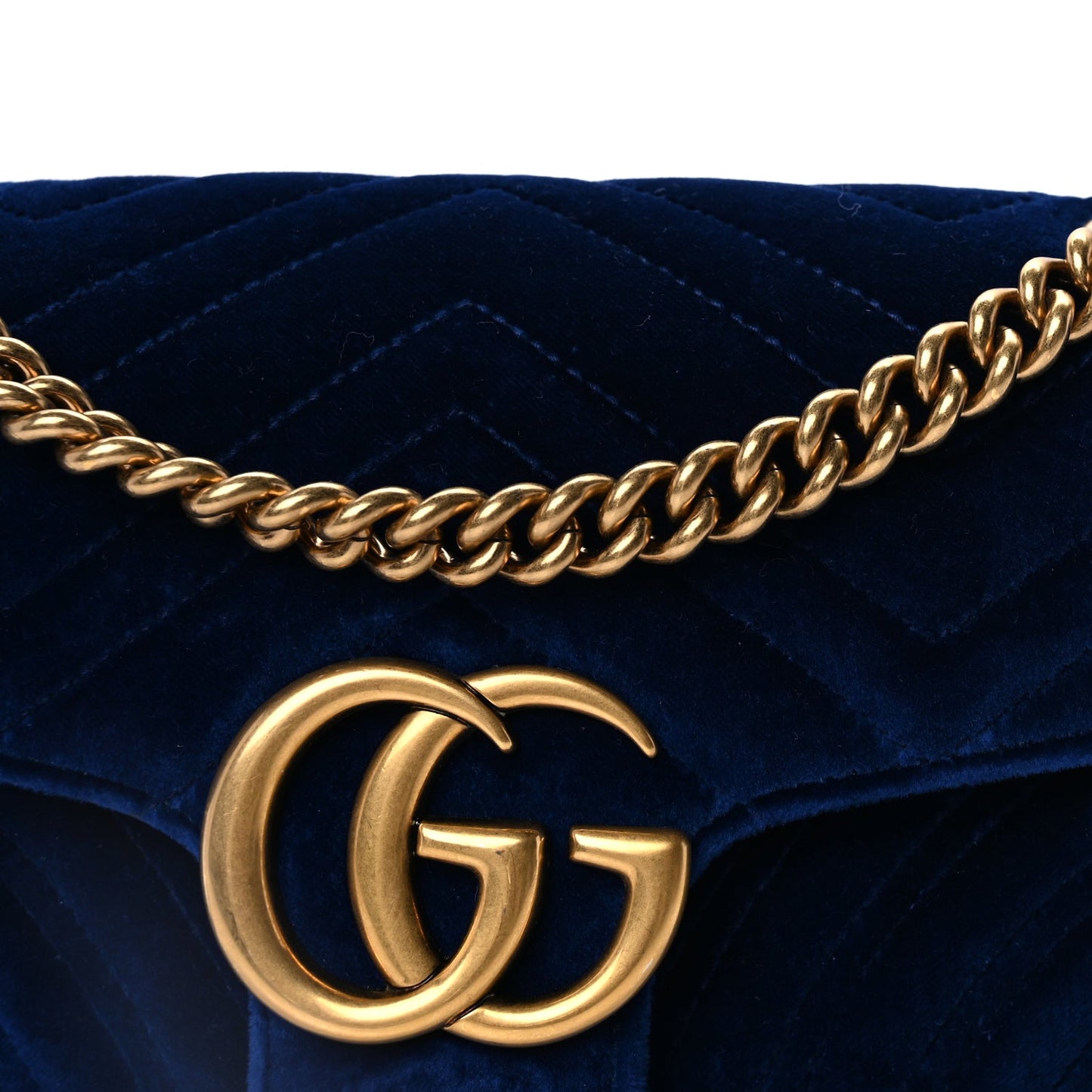 Gucci Velvet Matelasse Medium GG Marmont Shoulder Bag Cobalt Blue
