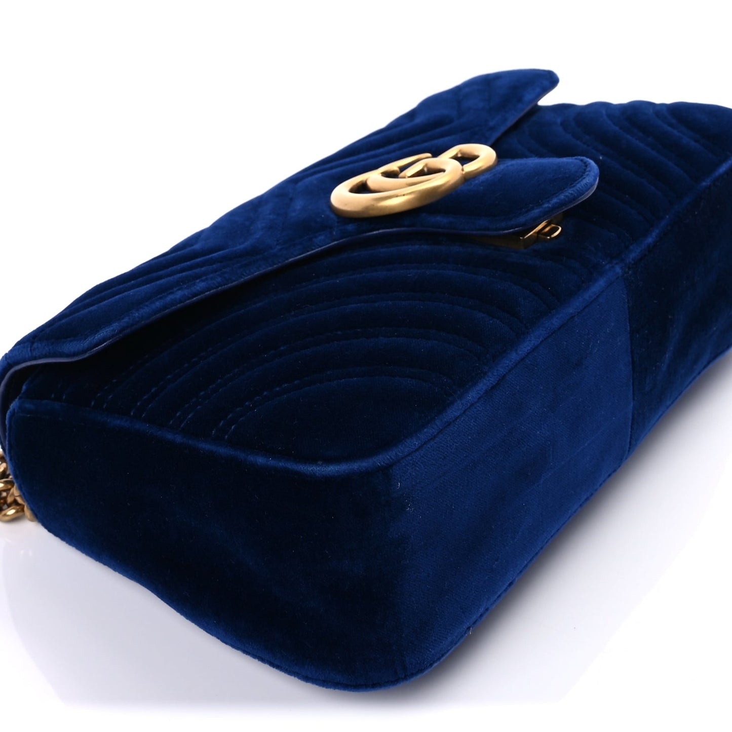 Gucci Velvet Matelasse Medium GG Marmont Shoulder Bag Cobalt Blue