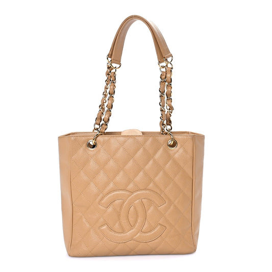Chanel Caviar Quilted Petit Shopping Tote PST Dark Beige
