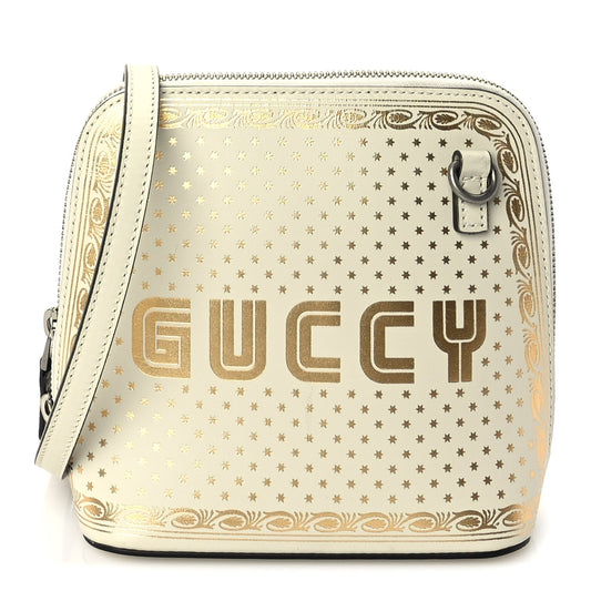 Gucci X SEGA Calfskin GUCCY Stars Mini Dome Shoulder Bag  Mystic White Gold