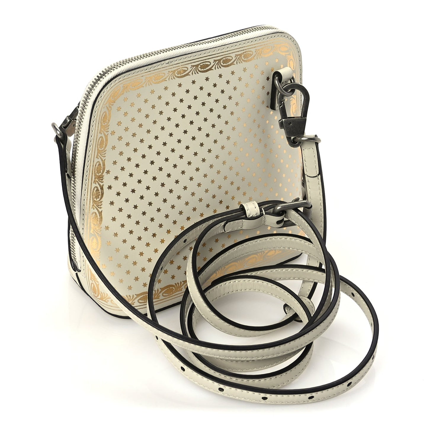 Gucci X SEGA Calfskin GUCCY Stars Mini Dome Shoulder Bag  Mystic White Gold