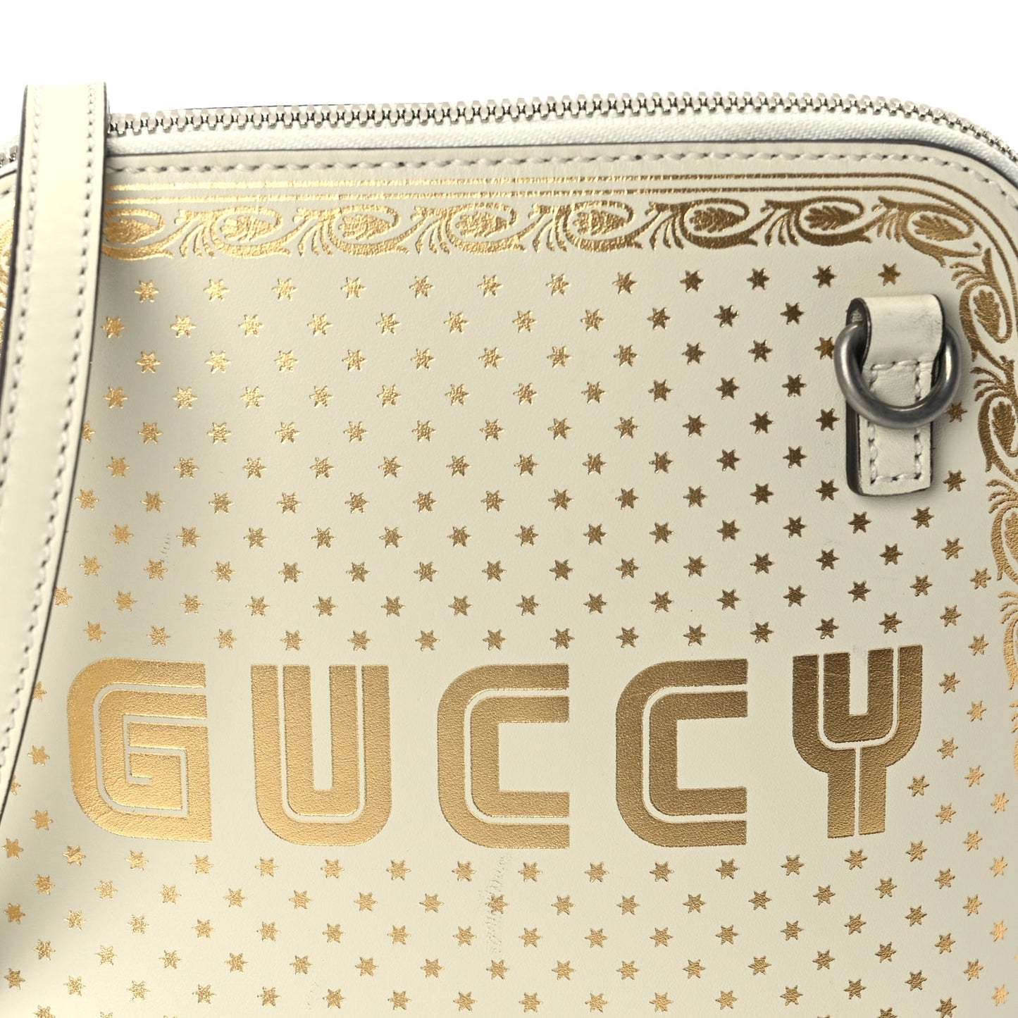Gucci X SEGA Calfskin GUCCY Stars Mini Dome Shoulder Bag  Mystic White Gold