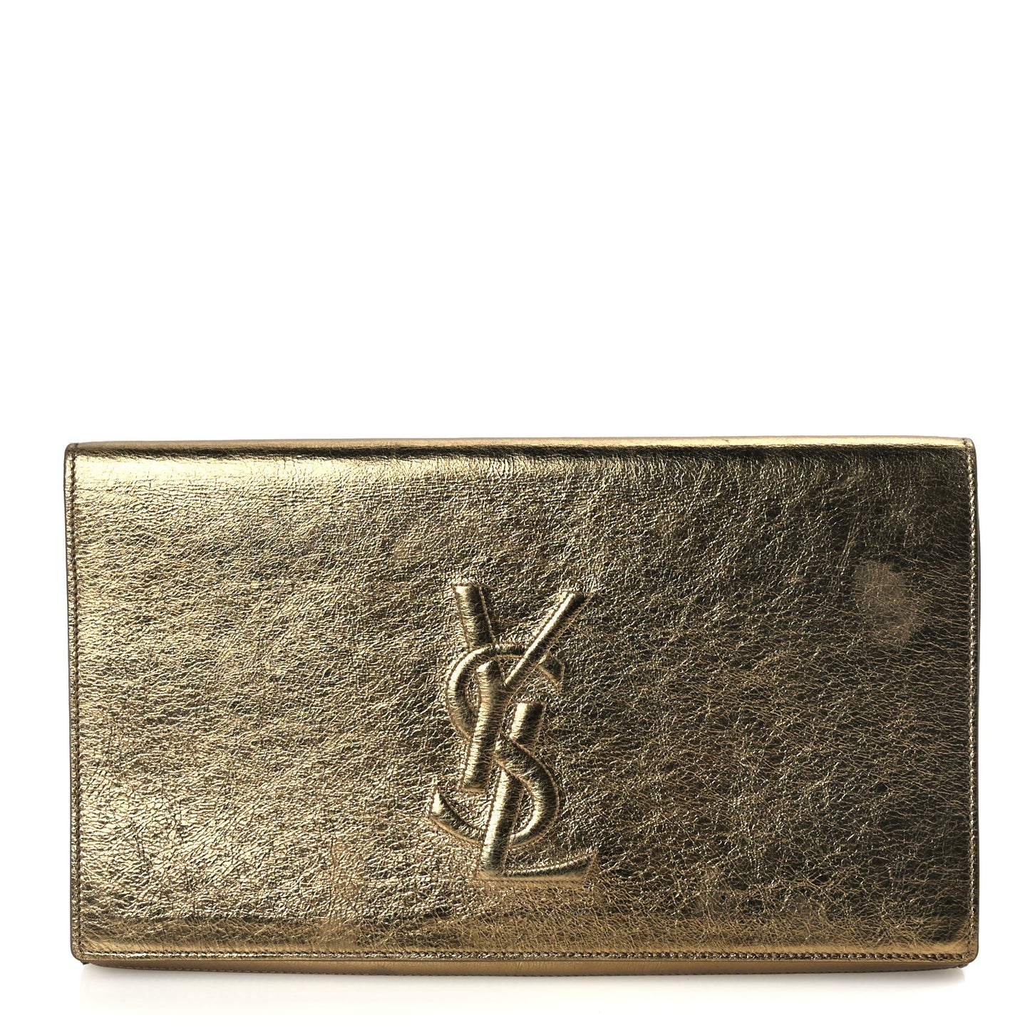 Saint Laurent Metallic Calfskin Monogram Large Belle De Jour Clutch Gold