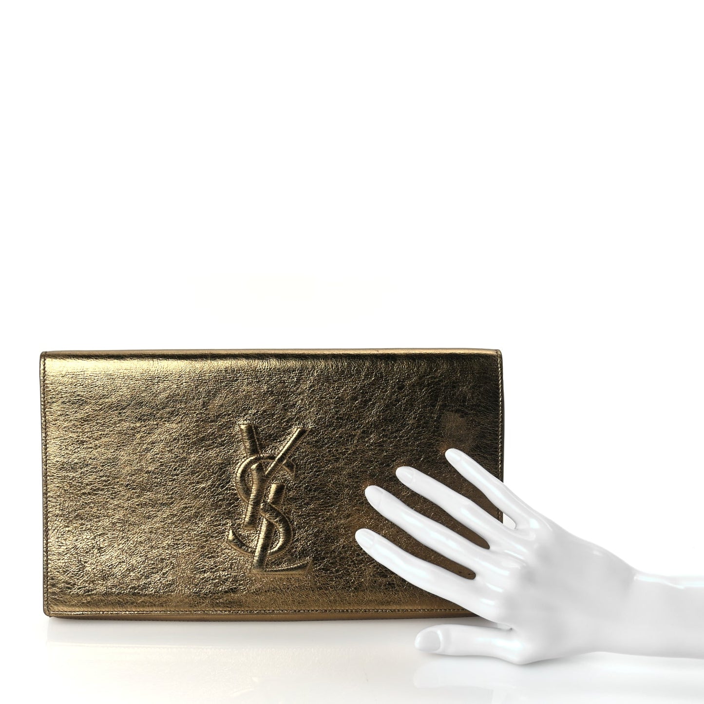 Saint Laurent Metallic Calfskin Monogram Large Belle De Jour Clutch Gold