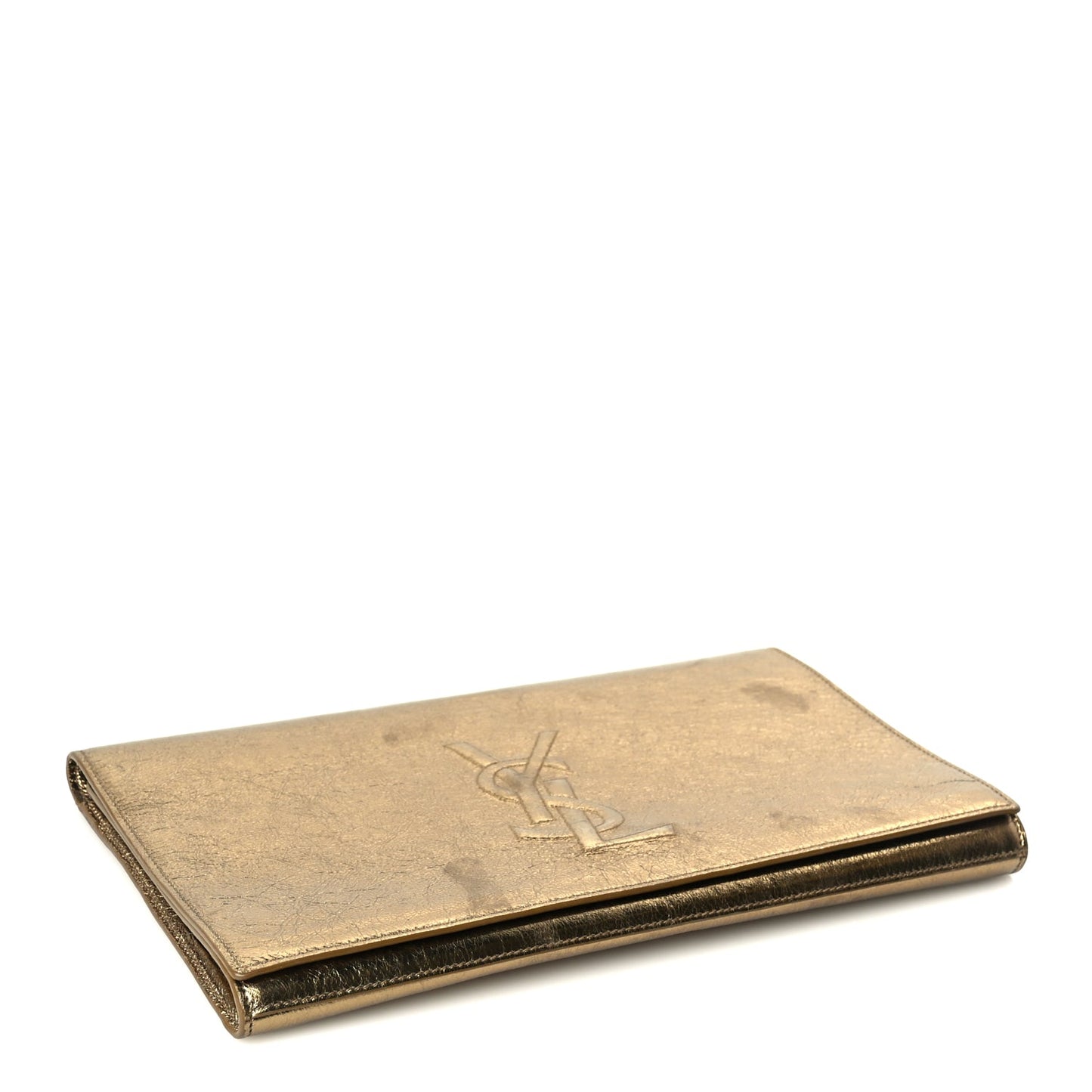 Saint Laurent Metallic Calfskin Monogram Large Belle De Jour Clutch Gold