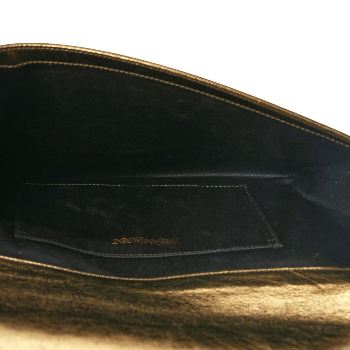Saint Laurent Metallic Calfskin Monogram Large Belle De Jour Clutch Gold
