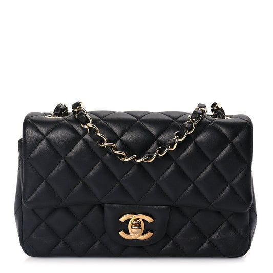 Chanel Lambskin Quilted Mini Rectangular Flap Black