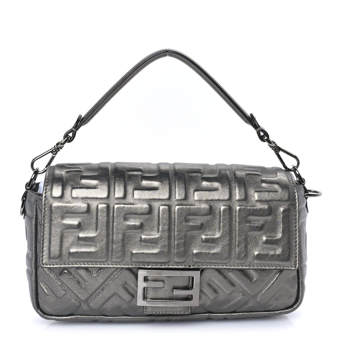 Fendi FENDI Nappa FF 1974 Embossed Baguette Black Black