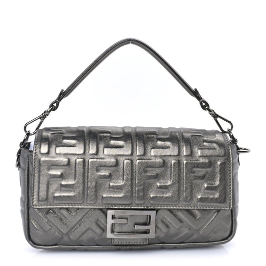 Fendi FENDI Nappa FF 1974 Embossed Baguette Black Black
