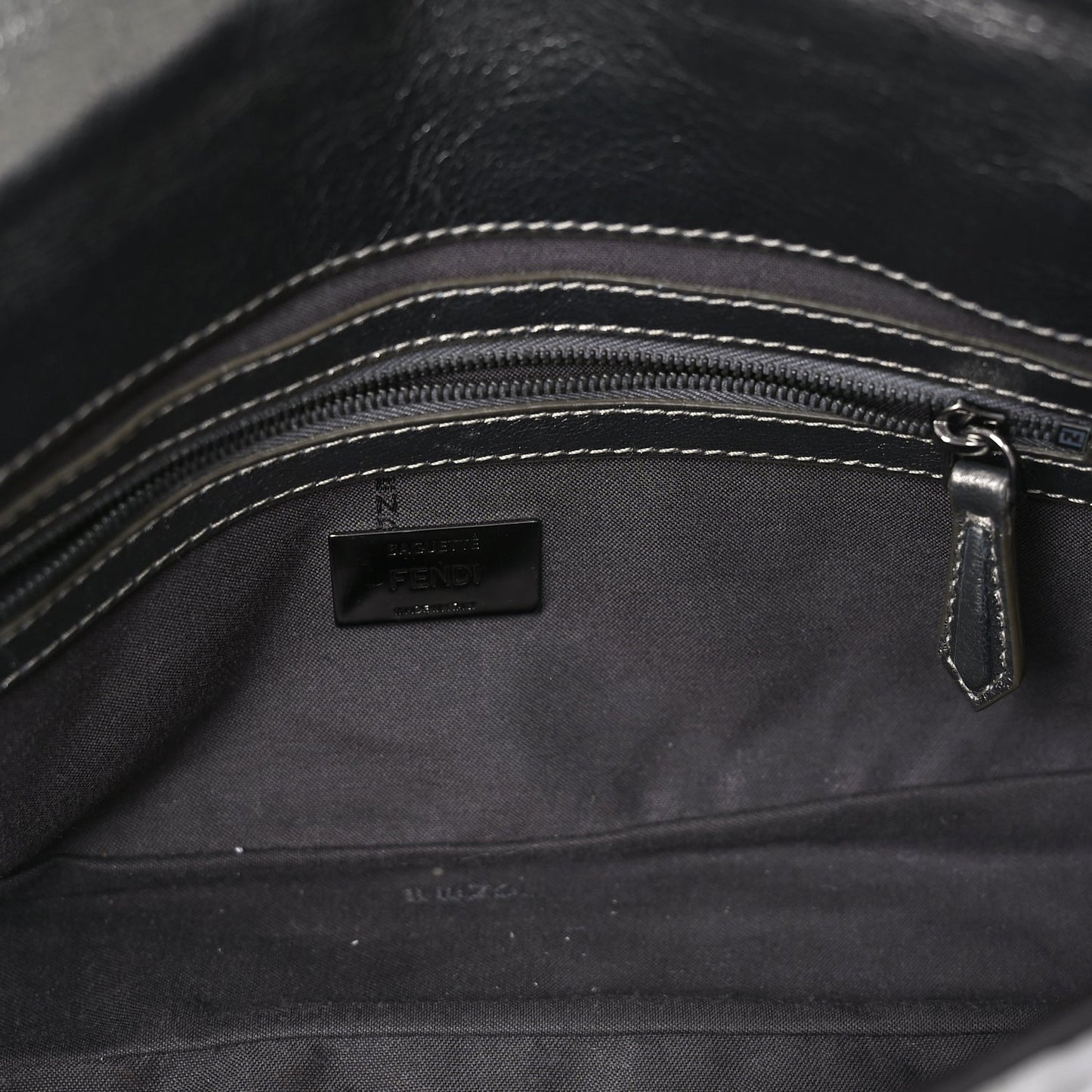 Fendi FENDI Nappa FF 1974 Embossed Baguette Black Black