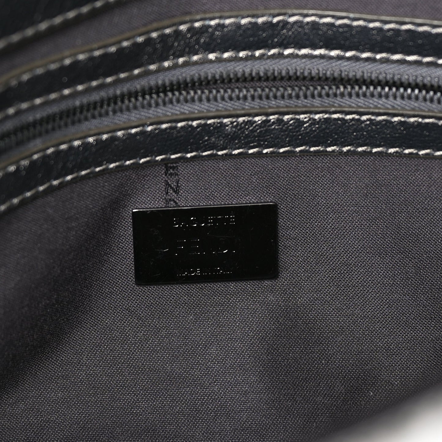Fendi FENDI Nappa FF 1974 Embossed Baguette Black Black
