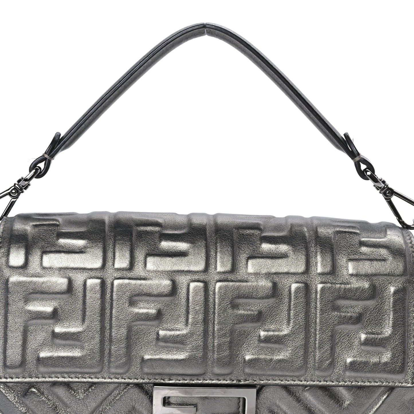 Fendi FENDI Nappa FF 1974 Embossed Baguette Black Black