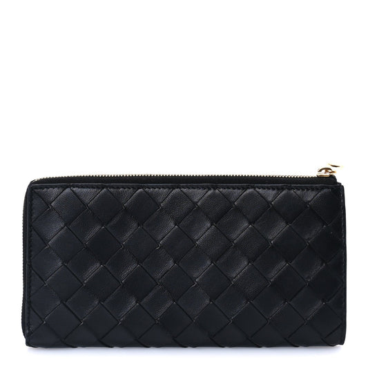 Bottega Veneta Nappa Intrecciato Zip Around Wallet Black